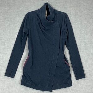 Lululemon Wrap Jacket Navy Sz 6 Side Pockets Cotton Blend Cross Front